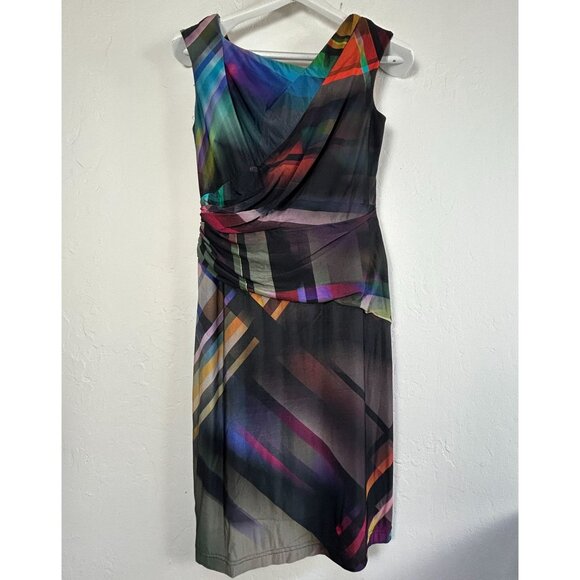 Kay Unger New York Multicolor Abstract Sleeveless Draped Sheath Dress Size 2 - Picture 1 of 10